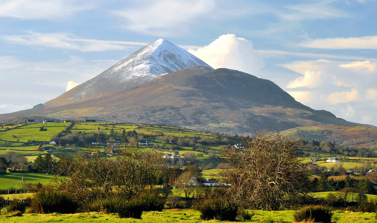 Croagh Patrick seen from Aghagower village on the Tóchar Phádraig