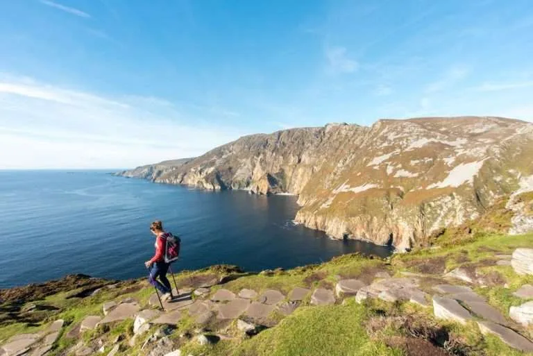 Slieve League sea cliffs rising dramatically from the Atlantic Ocean, County Donegal