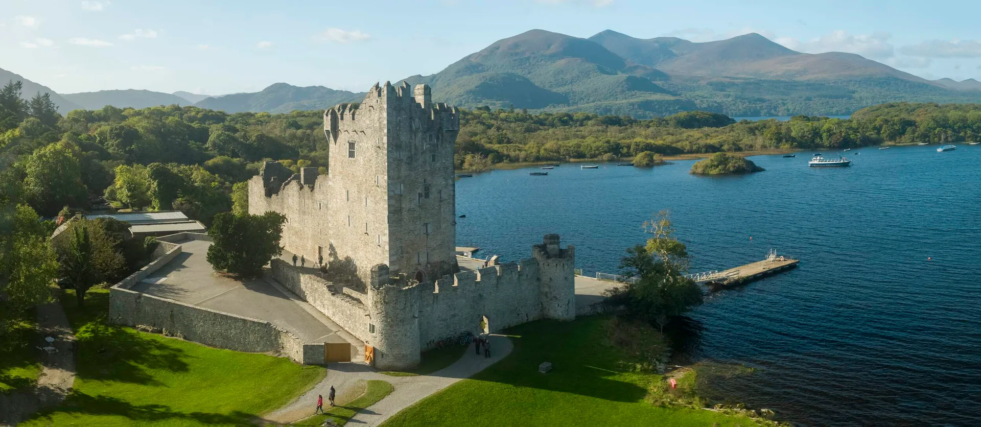 castle ruins near Aerial View Ross Castle Killarney National Park Co Kerry Web Size on self-guided walking holiday in Ireland