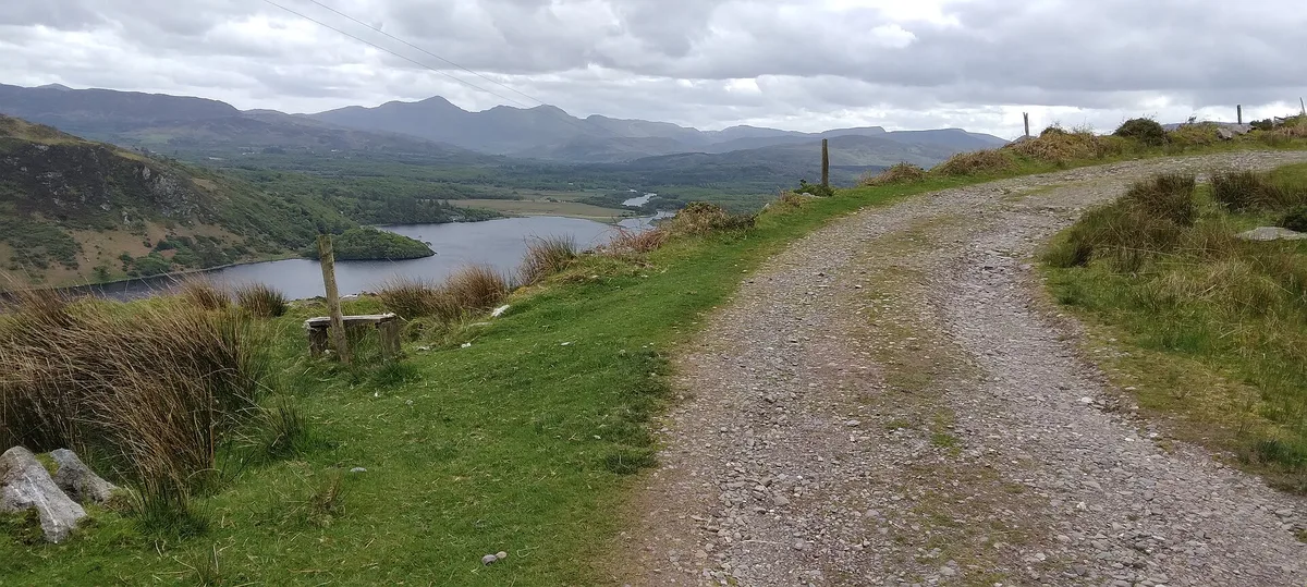 Stony hiking trail on the Kerry Way above Caragh Lake, County Kerry - the kind of terrain that separates hiking from walking