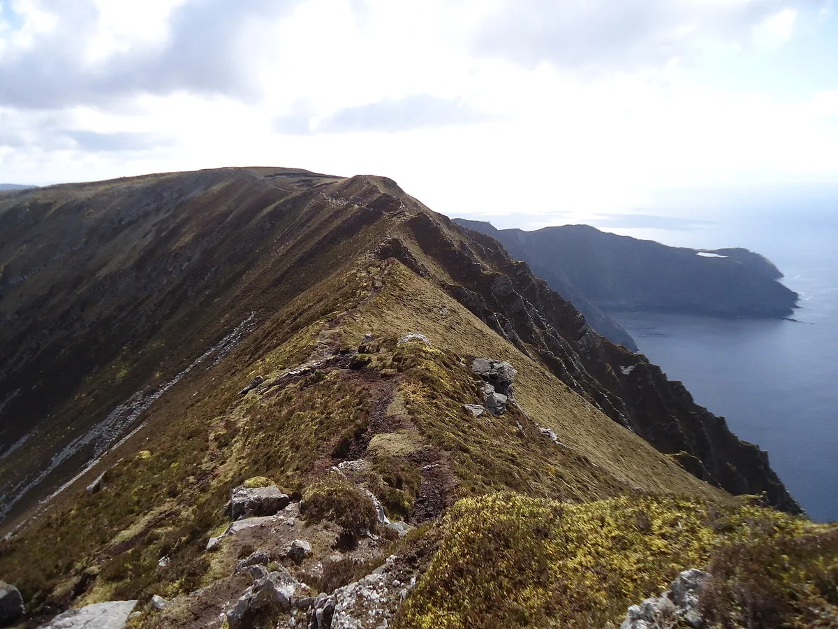 One Man's Pass on the Slieve League walk in Donegal, a narrow ridge path high above the Atlantic