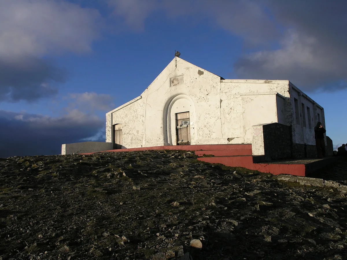 St Patrick's chapel on the summit of Croagh Patrick in evening light